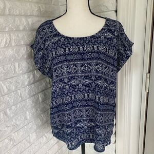 Pink Republic Navy and White Printed Short Sleeve Blouse